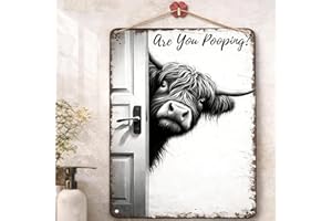 Are You Pooping Highland Cow Sign, 16 Inch The Cheeky Visitor, Vintage Highland Cow Metal Sign, Funny Highland Cow Bathroom W