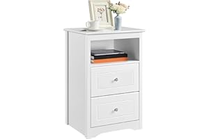 Yaheetech Nightstand with 2 Drawer and 1 Open Shelf, 29" Tall Bedside Table Wooden Flie Cabinet Telephone Table Bed Side Table with Storage for Bedroom White