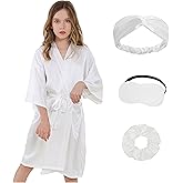 ROSUN Kids Girls Silky Satin Robe Sets for Birthday Flower Girl Spa Party Wedding with Eyemask Hairband Hair Ring