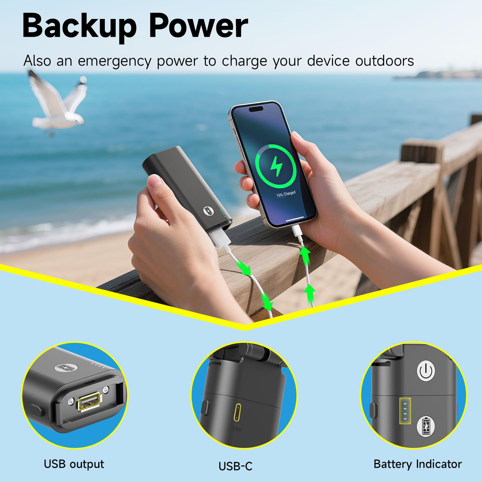 HandFan 10400mAh Powerful Handheld Fan, 40Hrs Long-Lasted Hand Fan Rechargeable, Mini Personal Fans Foldable, Heavy Duty Battery Fans Portable for Travel Beach Concerts Cruise Makeup(Blue Blade)