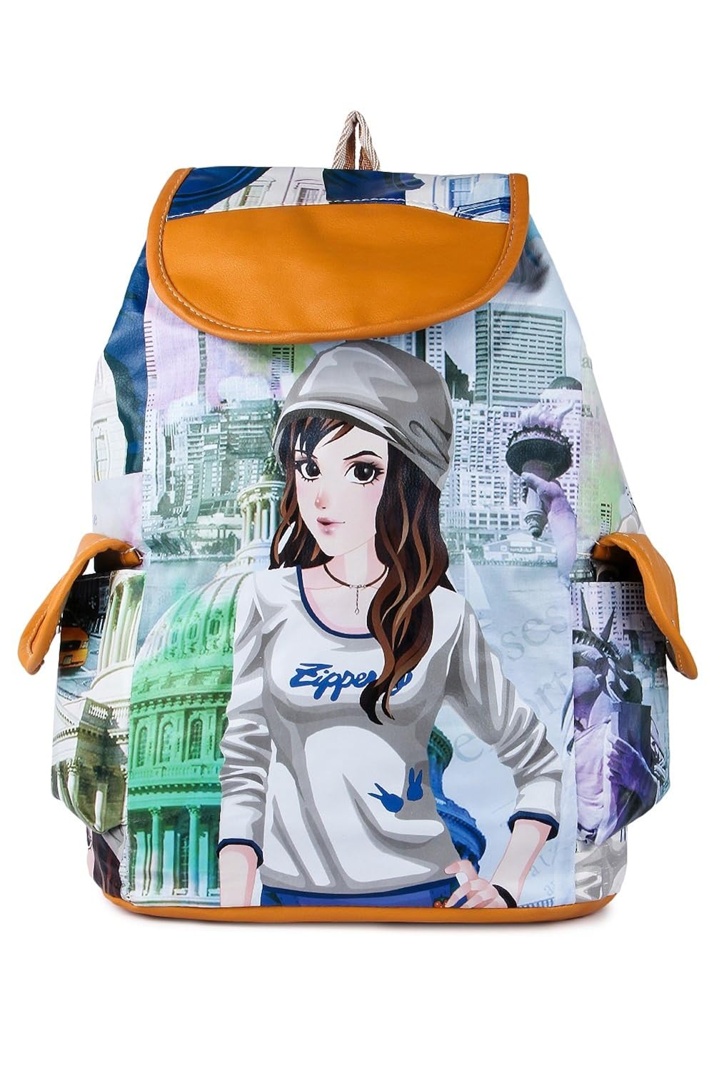 leather retail girl's multicolour digital printed backpack