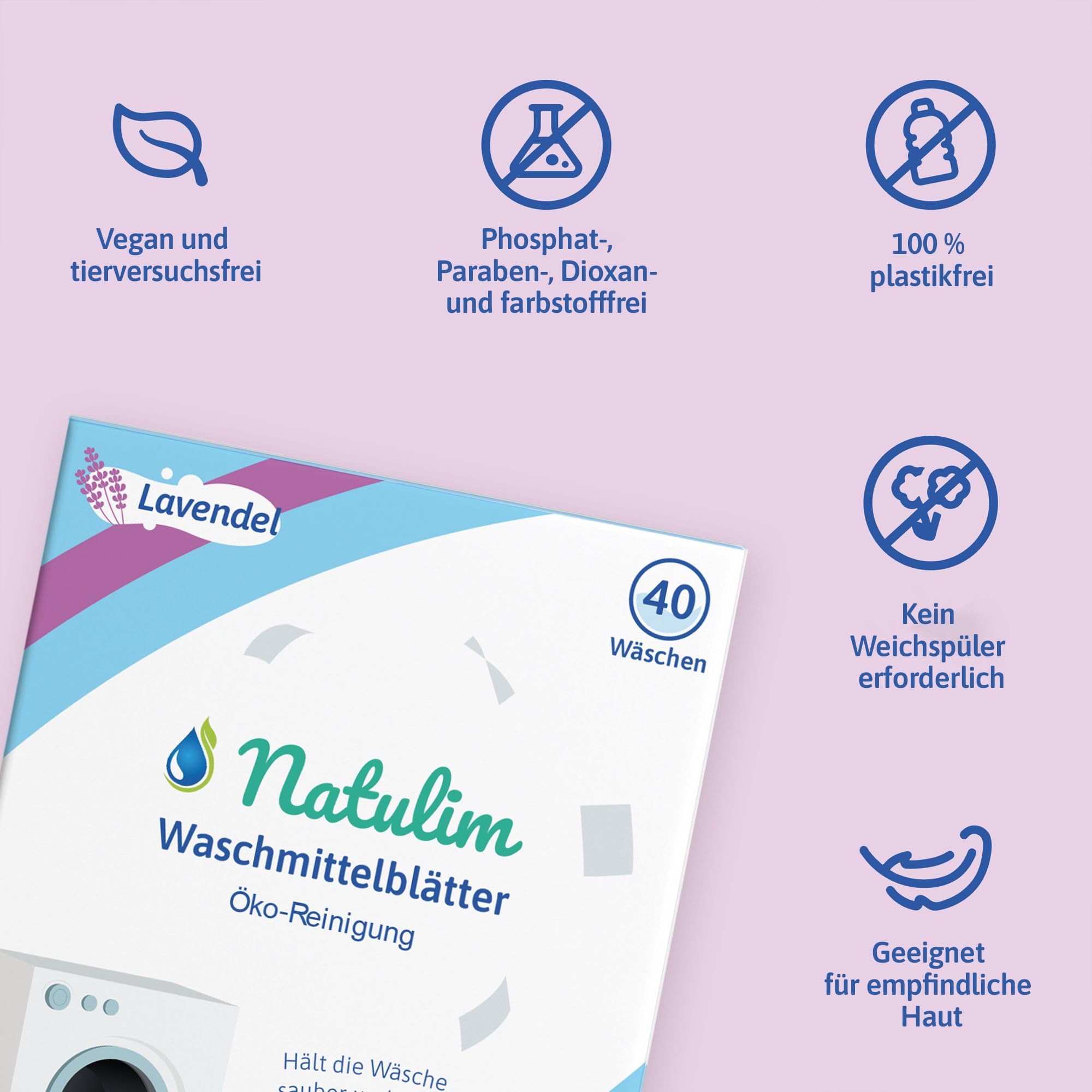 Natulim Waschmittel Blätter - Waschblätter für die Waschmaschine, Waschtücher für 40 Waschgänge - nachhaltige Waschstreifen ohne Plastik biologisch abbaubare Waschpapier Made in EU (Lavendel) 2