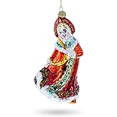 Festive Snow Maiden in Red Blown Glass Christmas Ornament