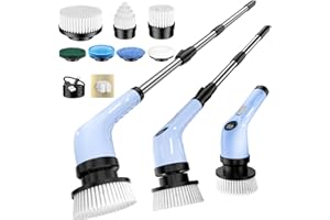EYEFEAT Electric Spin Scrubber Upgraded Battery with Extra-Long Runtime, IPX7 Waterproof Power Cleaner with 7 Brush Heads, 2 Speeds Adjustable Long Handle for Bathroom, Floor, Shower, Tile & Kitchen Cleaning