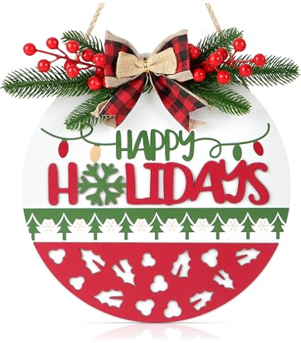 TOARTi Happy Holidays Christmas Front Door Wreath Haing(12x12