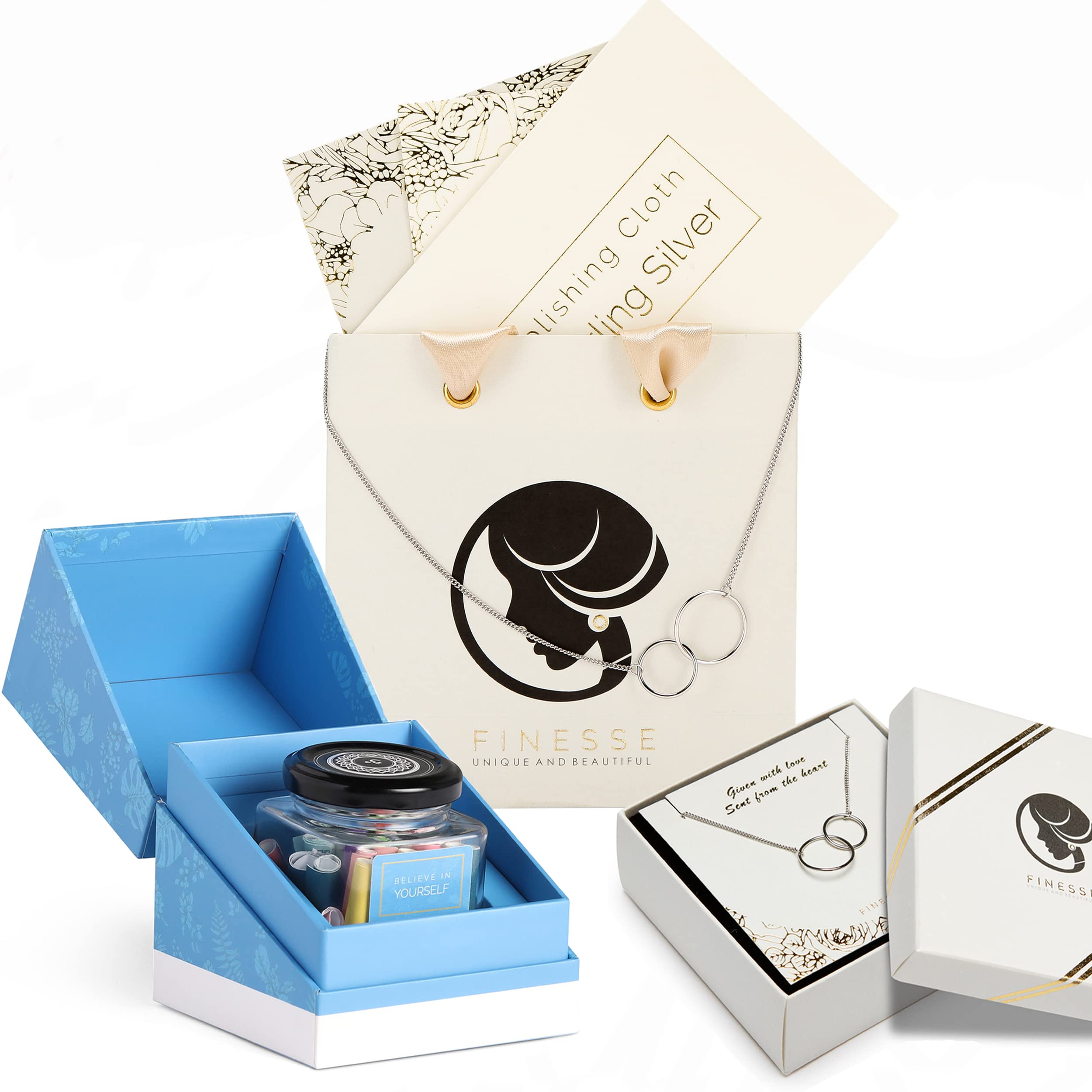 Mindfulness Gift, Positive Affirmation Cards with a Sterling Silver Necklace Set, 30 Inspirational messages in a jar Positivity and Spiritual Gifts for Women and Men (Mindfulness Bundle)