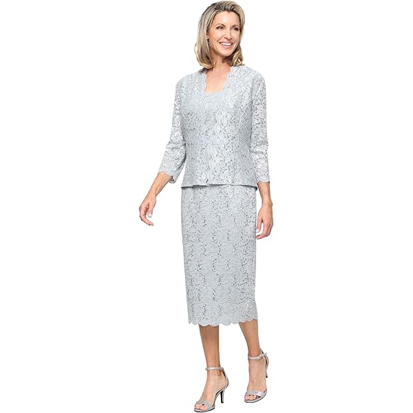 sachin and babi light blue dress Alex Evenings Women's Lace Jacket Dress, Tea Length, Women's main image 0