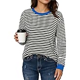 ACOMLUKY Womens Long Sleeve Shirts Striped Tunic Tops Crewneck Casual Loose Fit Color Block Blouses with Pocket