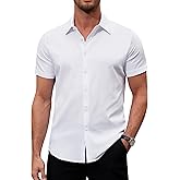 Alimens & Gentle Men's Short Sleeve Dress Shirts Stretch Regular Fit Shirt Casual Button Down Business Shirts
