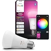 Philips Hue Smart LED A19 Bulb, White and Color Ambiance, E26 Base, 9.5W, Full Spectrum Light 1000K-20000K, 1100 Lumens, Dimm