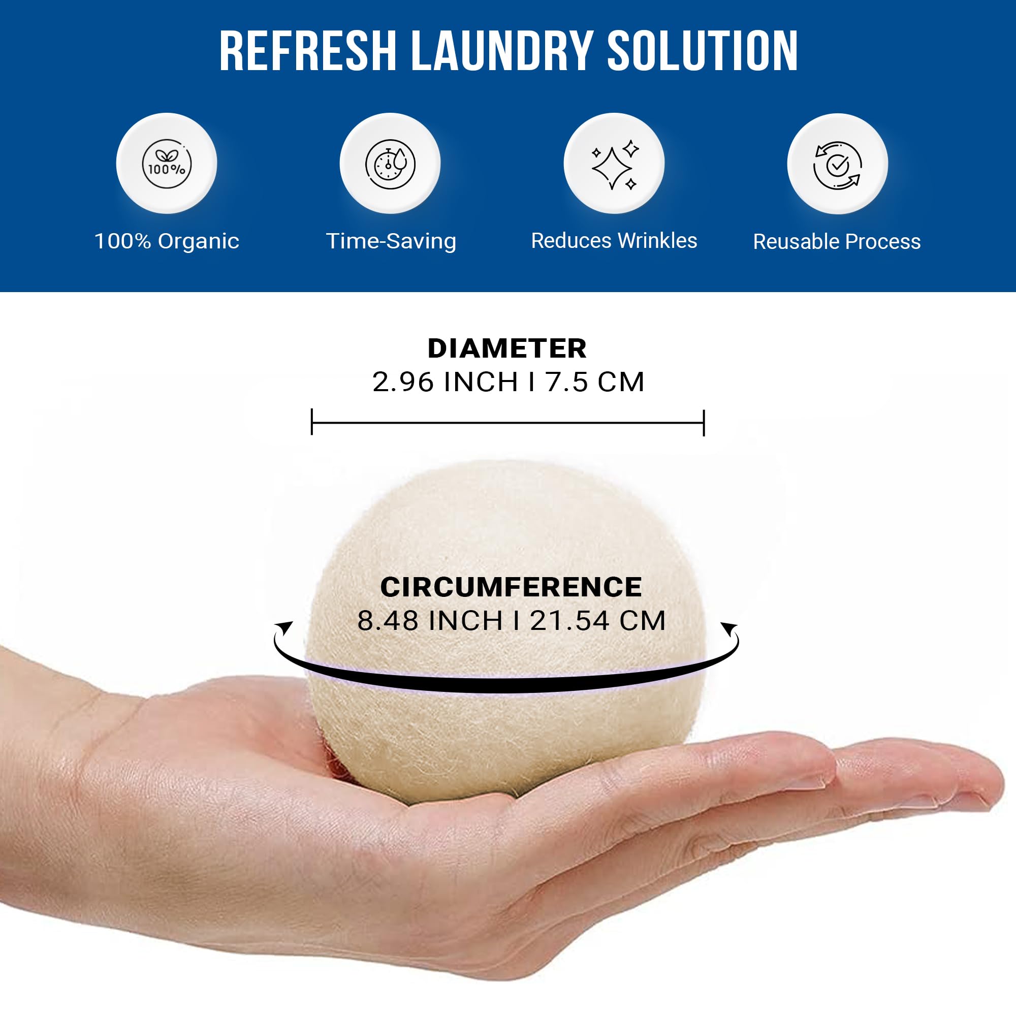 Ezhippie Quality Wool Dryer Balls - 6 XL Pack - 1000+ Loads - Pure Organic Wool - Reusable Natural Fabric Softener Perfect with Essential Oils, Reduce Clothing Static and Wrinkles
