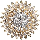Vintage Rhinestone Round Flower Brooch Pin for Women,Sparkling Floral Lapel Pins Fashion Crystal Cluster Brooches Elegant Dress Accessories Christmas Wedding Jewelry