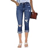 luvamia Capri Jeans for Women Stretch High Waisted Distressed Denim Capris Ripped Skinny Cropped Pants