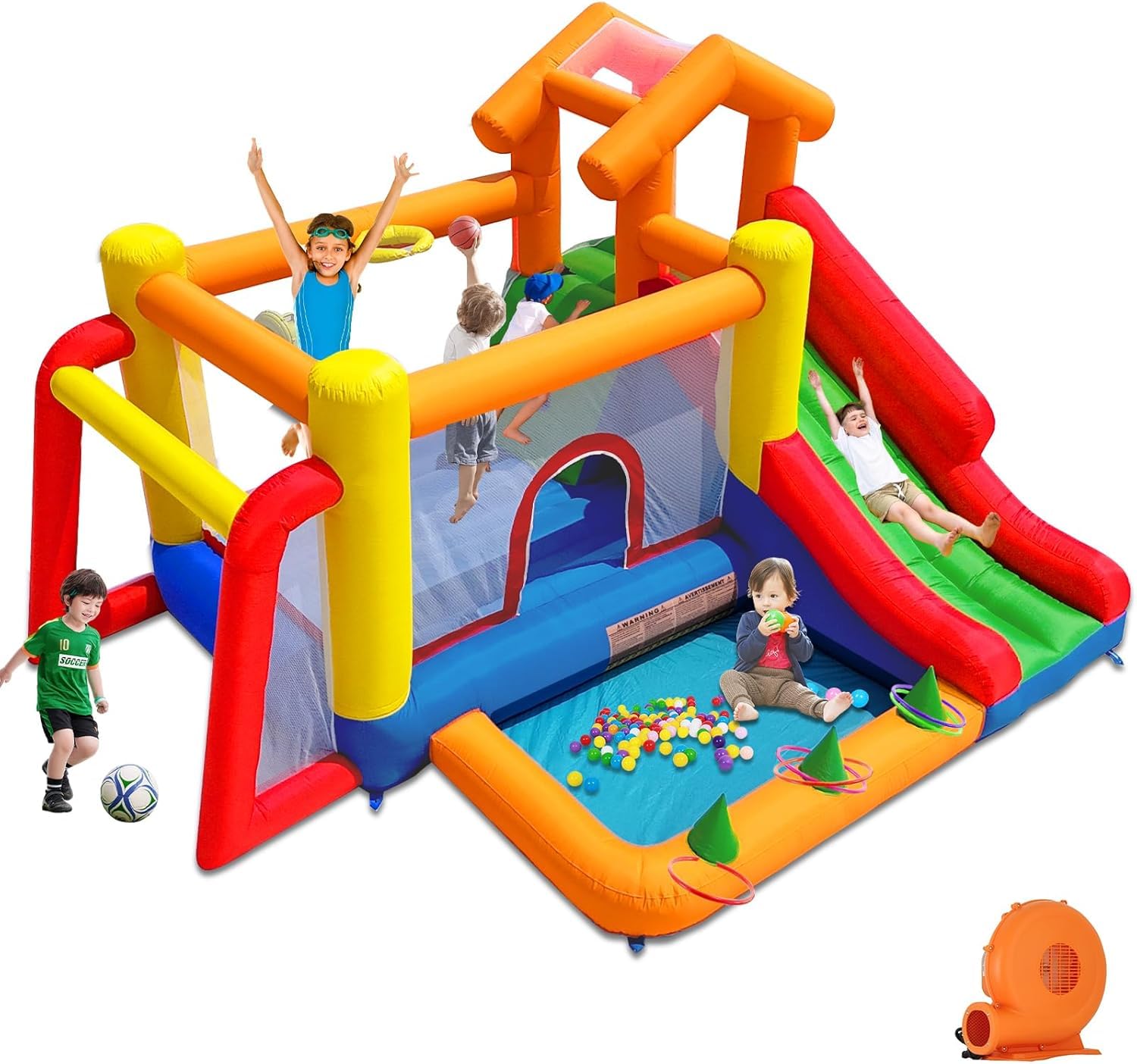 Ballsea Bouncy Castle, Inflatable Bounce Castle House with Slide, Inflatable Slide with Air Blower for Kids Indoor Outdoor