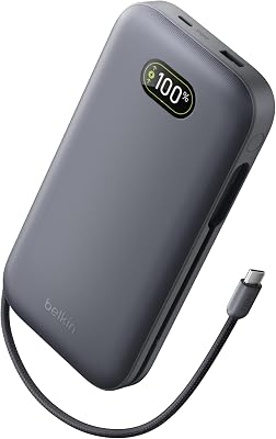UltraCharge Pro Batería Externa Carga Rápida 27000mAh, Power Bank Con Cable USB C Integrado, USB PD De 240 W y USB A, Batería Portátil para MacBook Pro, iPhone, iPad, Galaxy, Pixel, Gris Carbón