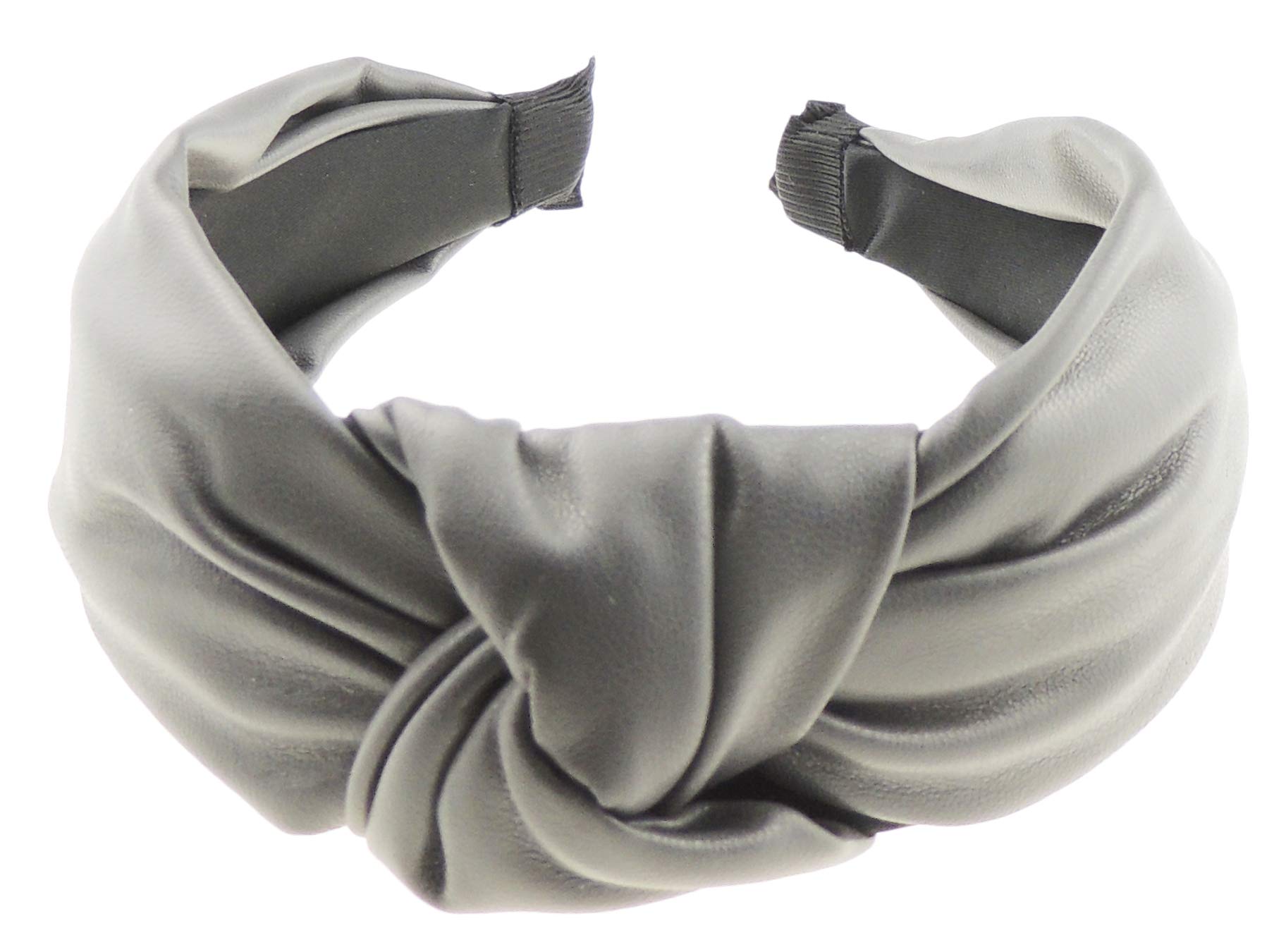 Womens Vegan Faux Leather Wide Top Knot Fabric Turban Evening Boho Retro Funky Vintage Headband Alice Band Hair Hairband For Christmas Birthday Wedding (Grey, One Size)