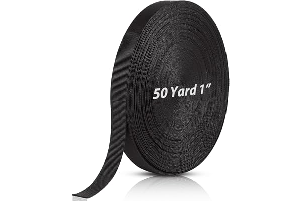1 Inch Black Polypropylene Webbing, 50 Yards Heavy Duty Climbing Strap for Dog Leash, Seat Belt, Backpack Handles, Rescue Rop