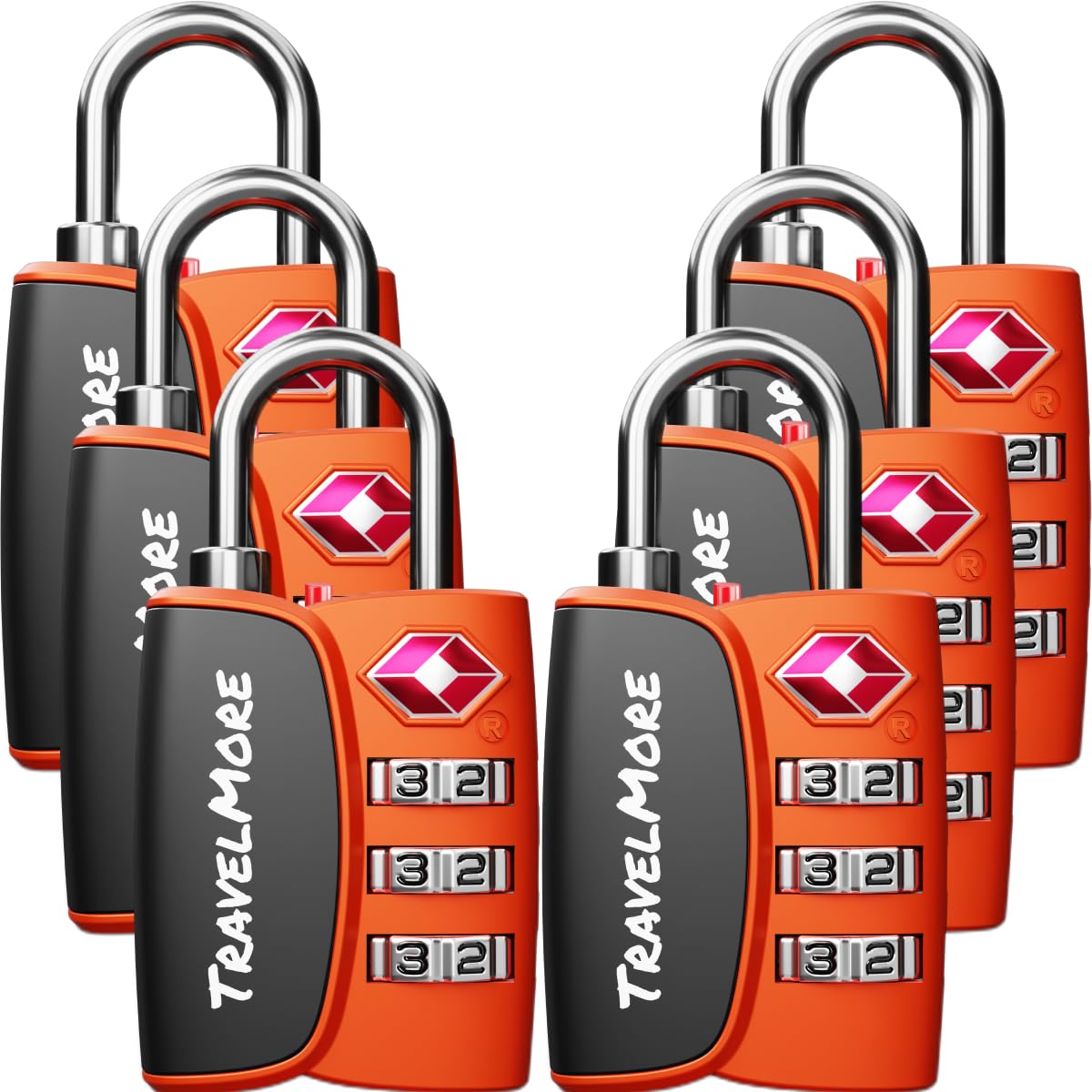 6-Pack TSA Approved 3-Digit Luggage Locks with Open Alert Indicator for Travel Suitcases & Baggage | Luggage Locks | TSA Locks | Orange