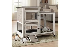 MAGAZOOPET Rabbit Hutch Indoor Outdoor Wooden Bunny Cage with Wheels Removable Two Trays Guinea Pig Cages Waterproof Roof