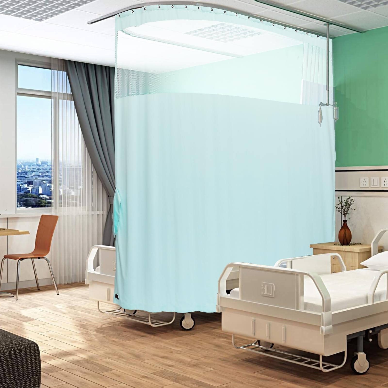 Photo 1 of ABBRIGE Medical Privacy Screen Office Showroom Curtains That Let Light in - Flame Retardant Hanging Room Divider - Meets for Fire Proof Testing (1 Panel, Lakeblue, 15x8ft)