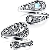 Landical 2 Pcs S925 Silver Spoon Ring Vintage Hummingbird Turquoise Victorian Style Adjustable Ring Antique Floral Oxidized Wrap Thumb Rings Jewelry Gifts for Women