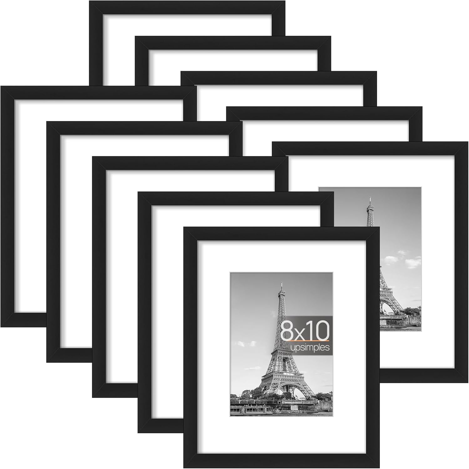 Photo Albums, Frames & Accessories - upsimples 8x10 Picture Frame Set of 10, Display Pictures 5x7 with Mat or 8x10 Without Mat, Multi Photo Frames Collage for Wall or Tabletop Display, Black