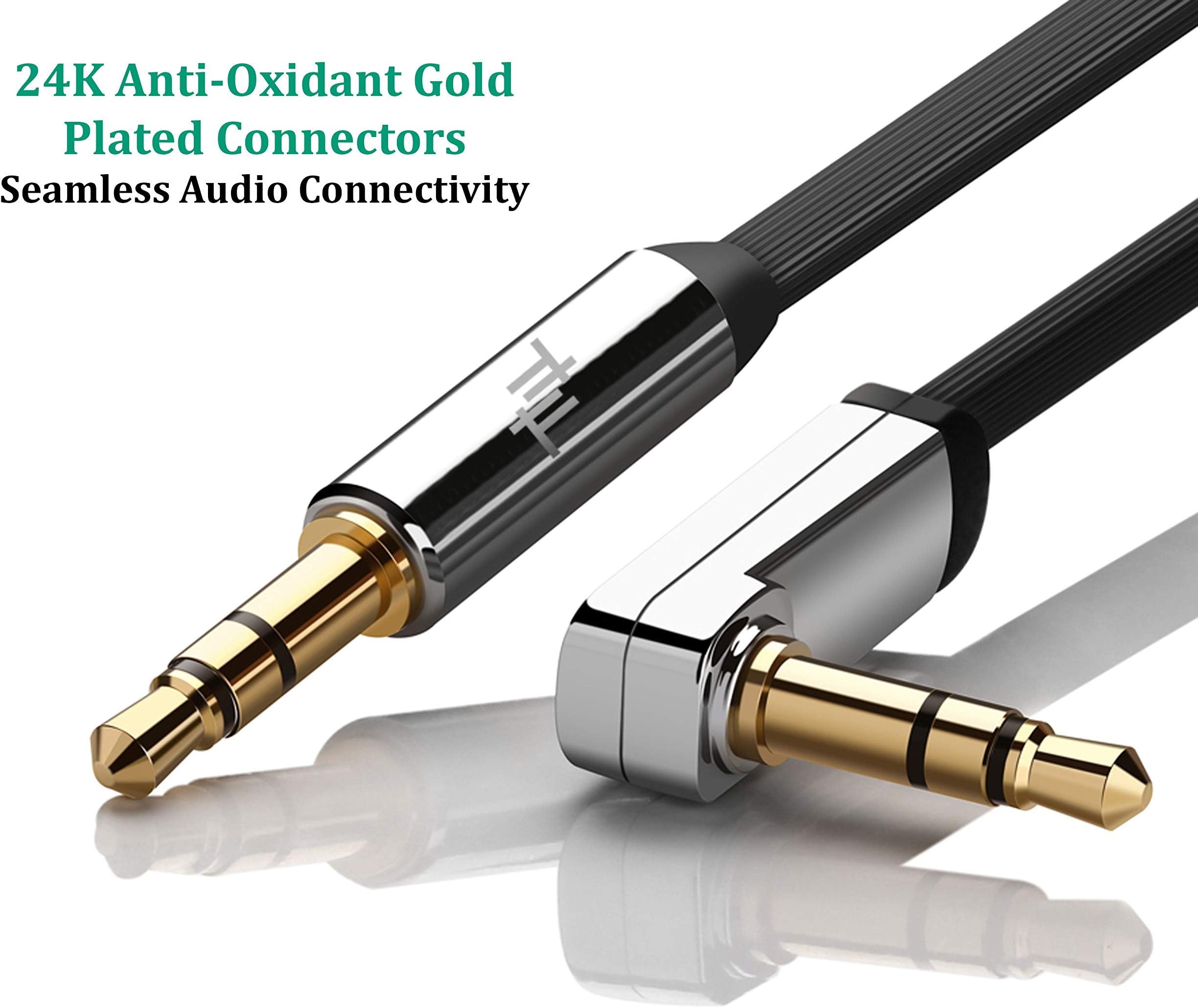 Starke AUX 3.5MM Male to Male Audio 90 Degree Cable for Mobiles with Gold-Plated Connectors [4 Feet / 1.2 Metres]-Black