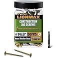 LIONMAX Lag Screws 3 Inch, Structural Wood Screw #14 x 3, 50-PCS Heavy Duty Construction Screw, Rust Resistant, Washer Head, Bronze Coated Exterior Wood/Lag/Timber Screws, Star Drive with Bit