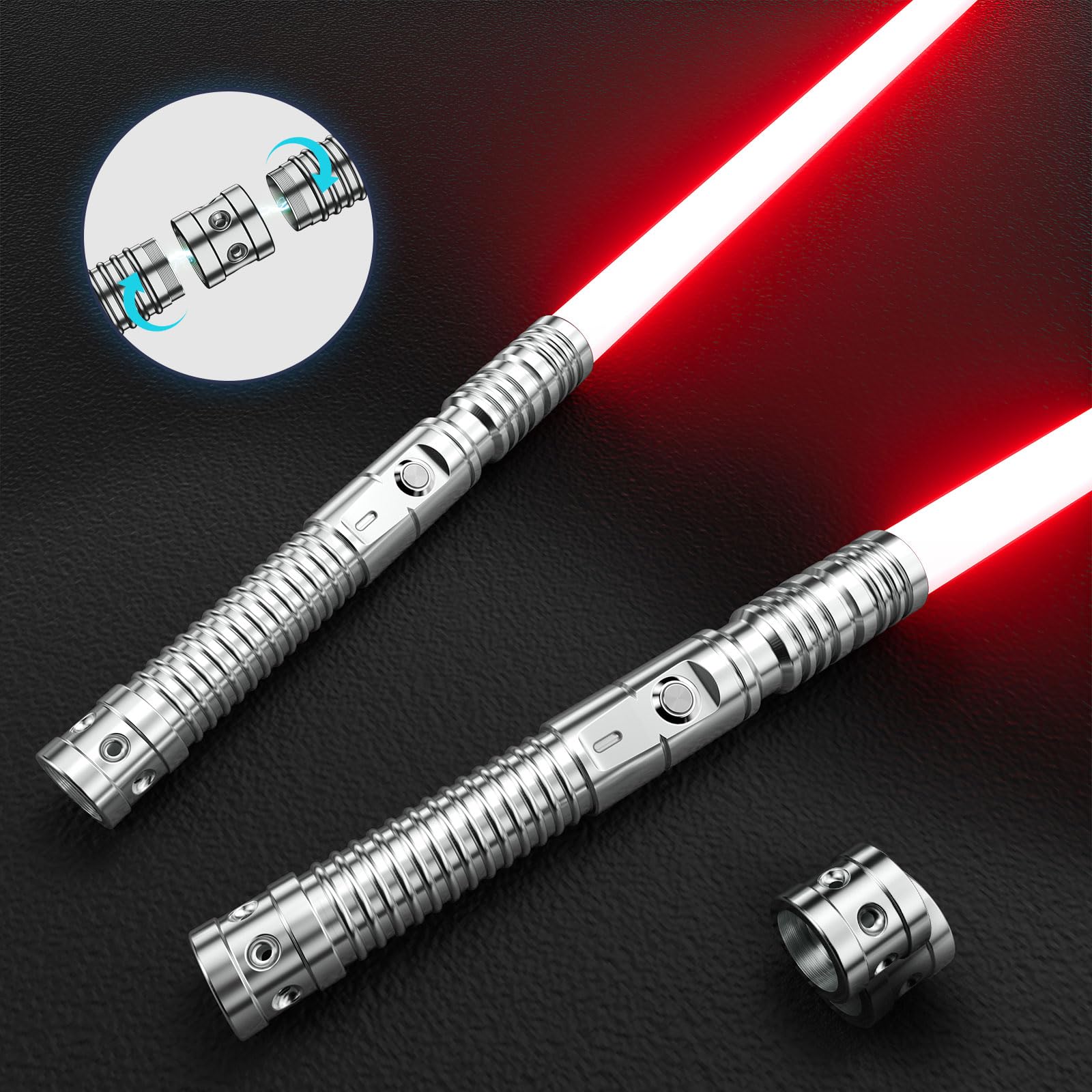 Smautop Lightsaber for Kids and Adults 2-in-1 RGB 11 Color USB Rechargeable Black Metal Handle Sword, Lightsaber 2er Suitable for Halloween Christmas Cosplay, 11rgb Silver