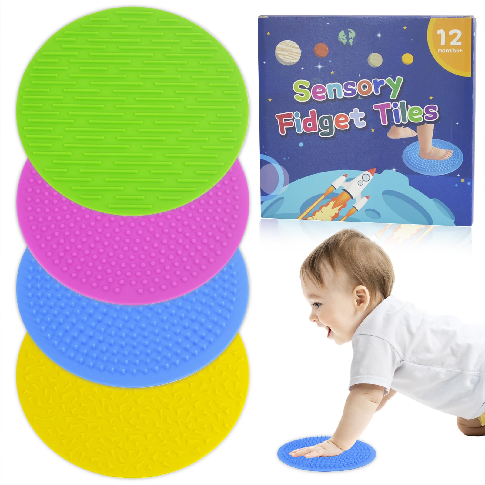 Sensory Fidget Pads (4-Pack) - Silicone Tactile Toys for Autism ADHD & Anxiety Relief, Stress Reduction for Adults & Kids, Quiet Desk Toys for Office, Classroom, Special Education & Calm Down Corners