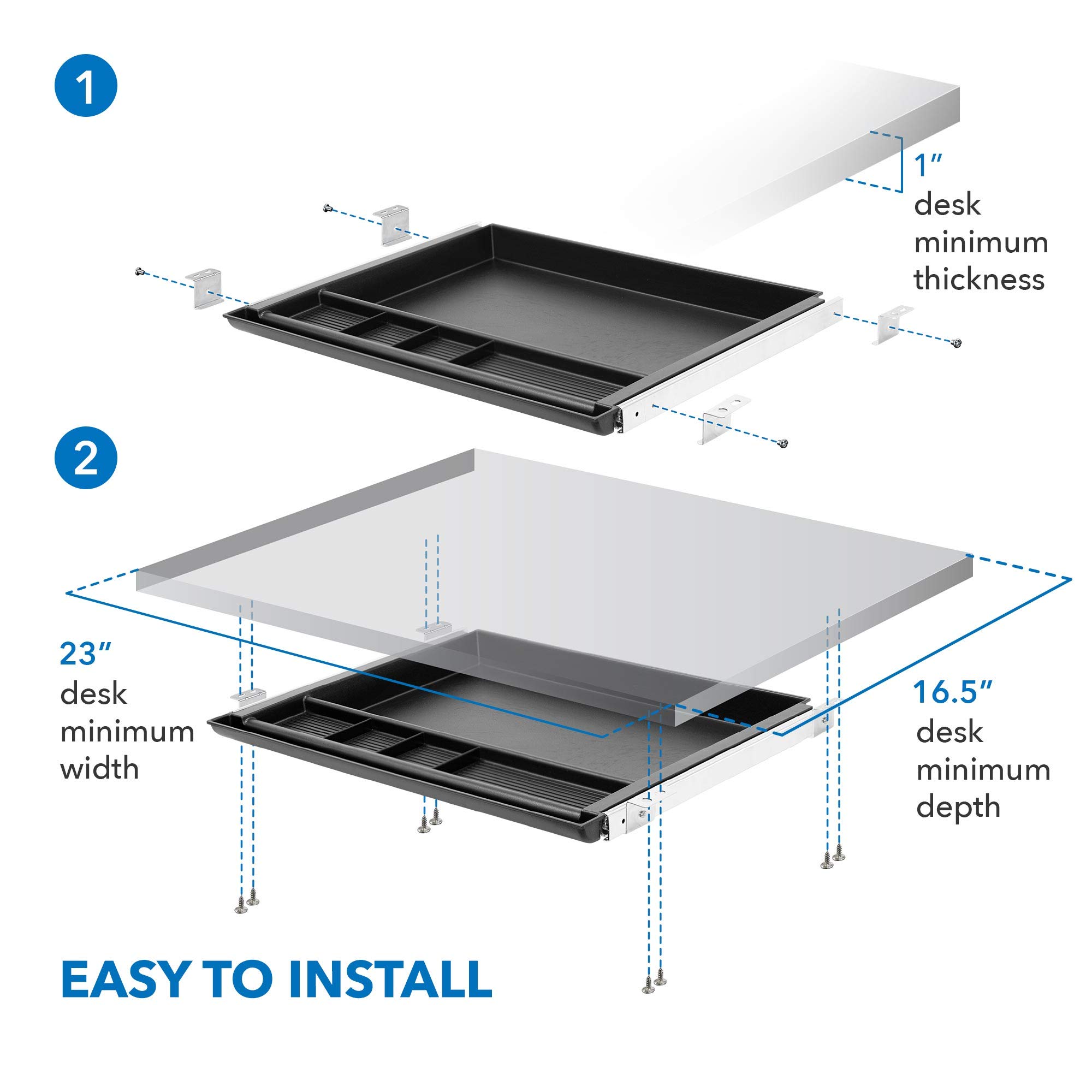 MOUNT-IT! Large Under Desk Pencil Drawer | 21.25” Width | Ball Bearing Slides Out Tray Organizer for Paper, Pencil, and Office Accessories (BLACK)