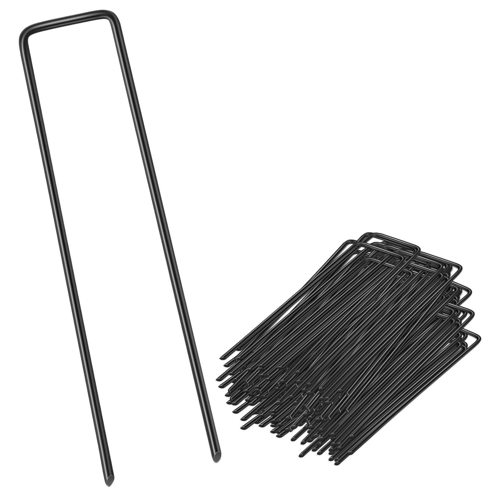 Garden Pegs Stakes for Weed Metal Ground Pegs U-Shaped Nail Pins Tent Pegs Metal for Artifical Grass, Black.