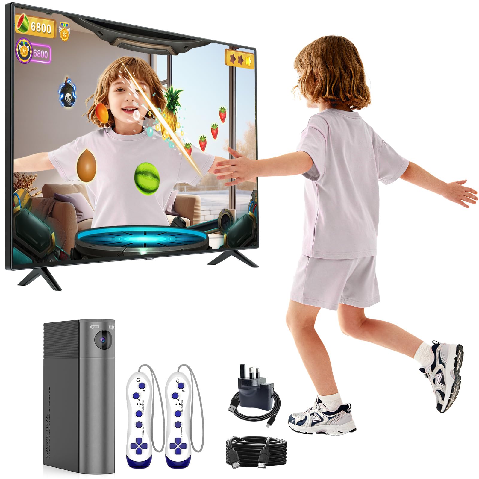 GREENTREEN TV Game Console for Kids: AR Motion Sensing Plug and Play System for Indoor Exercise & Home Interactive - HDMI Output No Internet Needed - Active Fun Gift for Boys Girls 6+