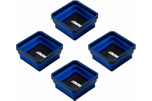 AMM Magnetic Tray, 4PC Foldable Magnetic Tool Tray Set for Bolts Screws Nuts & Small Metal Parts, Mechanic Tool Present for Men, 4.5 Inch Square (4PC, Blue)