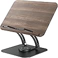 Tounee Book Stand for Reading, Adjustable Book Holder with 360° Swivel Base, Foldable Cookbook Stand Recipe Book Holder with Elastic Page Clips for Music Scores, Recipe, Tablet, Laptop-Black