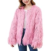 Yimoon Girls Faux Fur Coat Open Front Furry Coats Long Sleeve Parka Shaggy Jacket Winter Warm Fluffy Outerwear 4-12 Years
