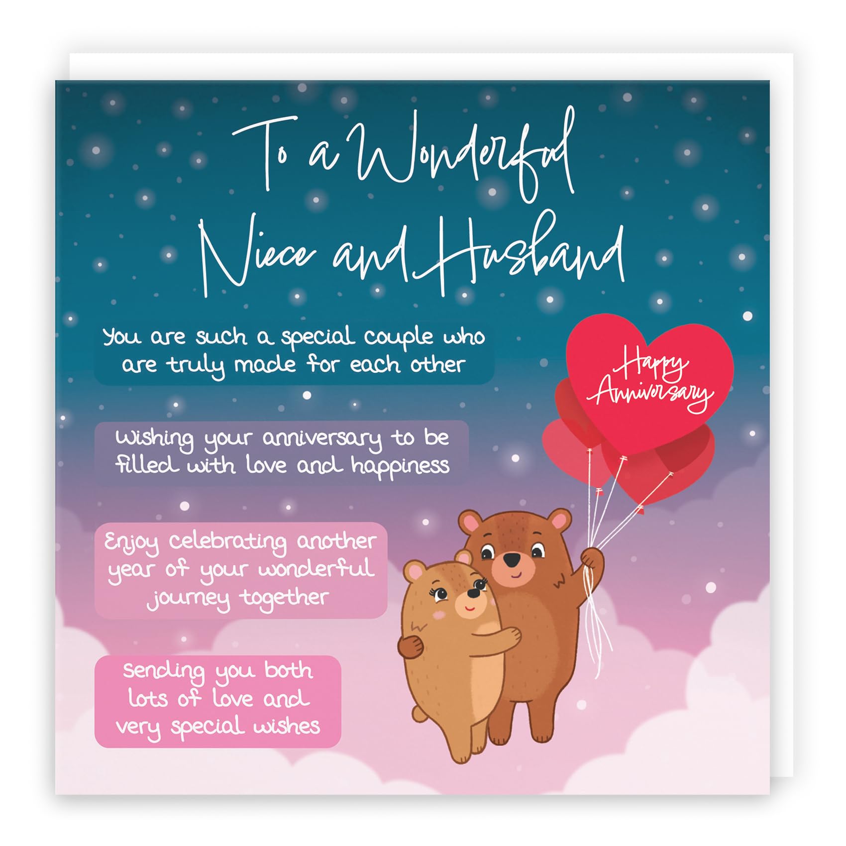 Hunts England - Niece And Husband Poem Anniversary Card - Starry Night - Cute Bears - Verse Anniversary Card For Niece And Husband - Happy Anniversary Niece And Husband Anniversary Card