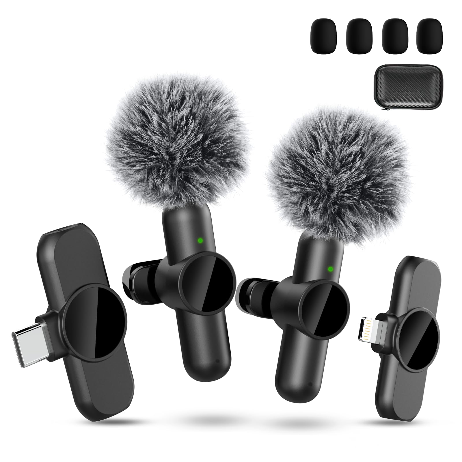 Quanlex Wireless Lavalier Microphone for iPhone/iPad/Android Phone, Plug-Play Wireless Microphone for Video Recording, Clip On Lapel Mic for Interview/TikTok/YouTube/Vlog (2 Mics & 2 Receivers)