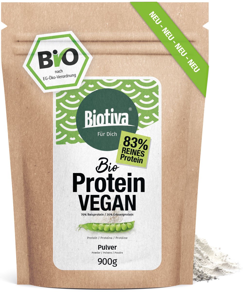 Vegan Protein Pulver (Bio), 900g 83 Protein Erbsenprotein und Reisprotein 23g Eiweiß pro