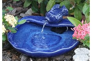Smart Solar 21372R01 Ceramic Solar Koi Fountain, Blue Glazed Finish, Powered by an Included Solar Panel that Operates an Integral Low Voltage Pump With Filter
