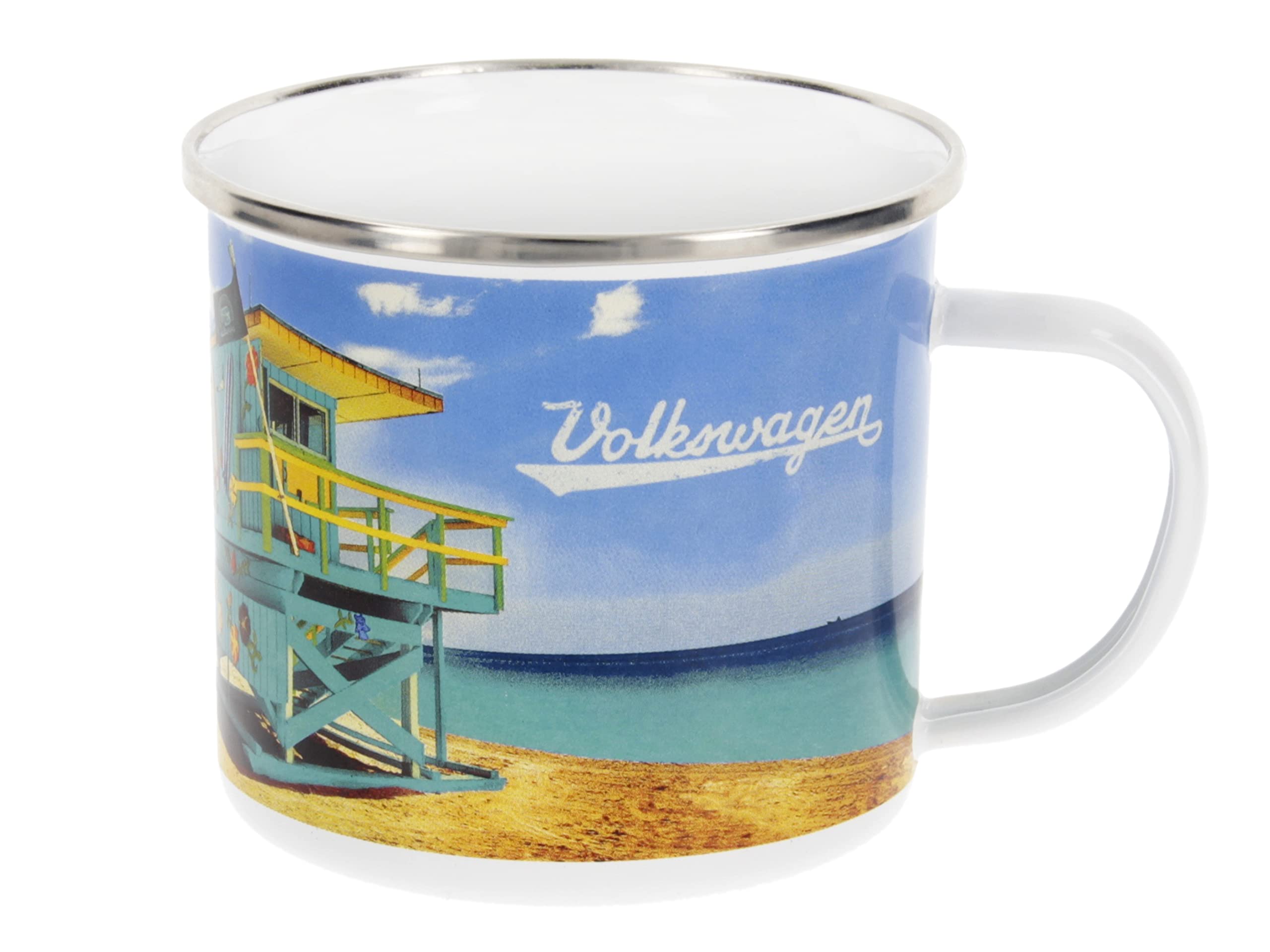 BRISA VW Collection - Volkswagen Large Enamel Coffee-Tea Mug Cup for Camping & Outdoor T1 Bus Campervan (500 ml/16.9 fl oz/Beach Life/Multicolor)