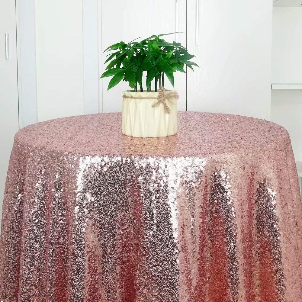 HeMiaor 50Inch RoundSequin TableclothRose Gold, Sequin