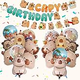 18 Pcs 26" Capybara Foil Balloons & 3 Banner, Cute Cartoon Animal Theme Capybara Birthday Aluminum Mylar Balloons Party Favor for Baby Shower, Capy Lover, Gender Reveal Party Supplies