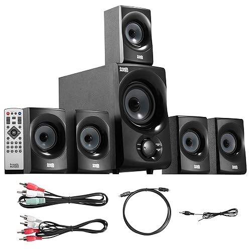 Acoustic Audio AA5172 700W Bluetooth Home Theater Speaker System with  FM Tuner, USB, SD Card, Remote Control, Powered Sub (6 Speakers,