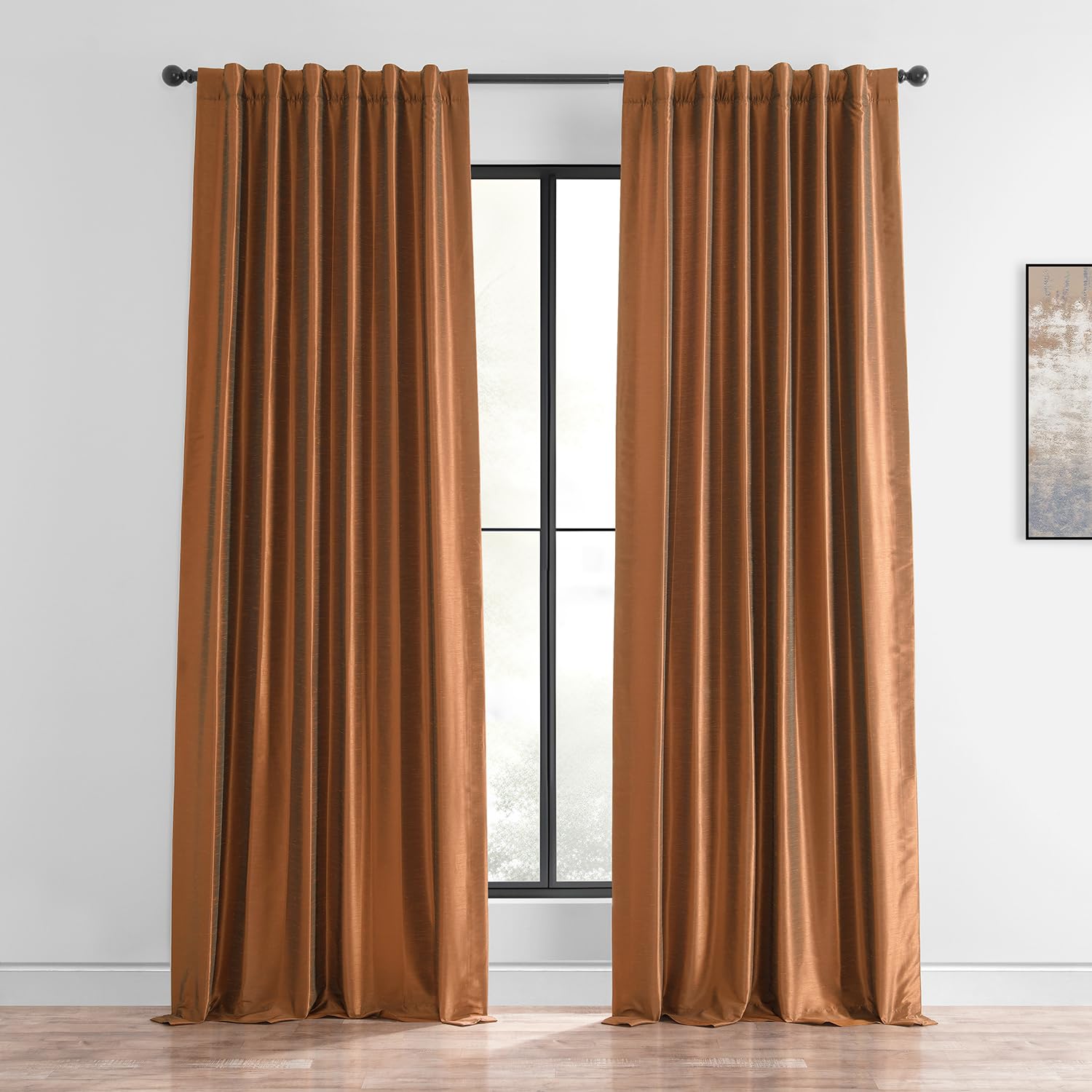 HPD Half Price Drapes Room Darkening Curtains for Bedroom Vintage Textured Faux Dupioni Silk Curtains for Living Room (1 Panel), 50 X 120, Copper Kettle Image