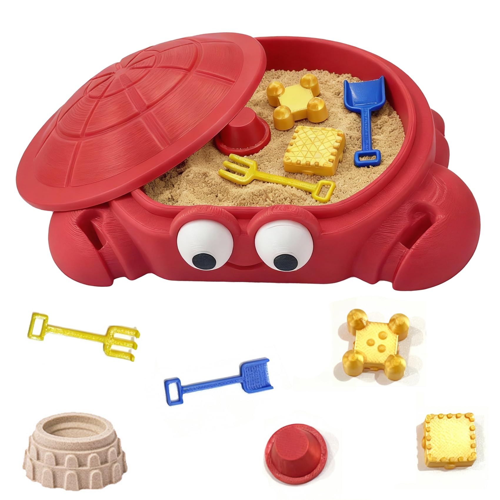 Mini Crab Sandbox for Desk, Crab Sandbox with Lid, Minis Zen Garden with Molds Sand Mini Tools Fun Gifts Home Office Decor Complimentary Sandr (Red)