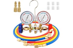 Orizizhic Manifold Gauge Set for R410 R134a R32 R22 Refrigerant, AC Diagnostic Manifold Gauge with 3ft Hoses Set, 3 Way Car AC Manifold Systems Adapters