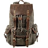 WUDON Leather Backpack for Men, Waxed Canvas Shoulder Rucksack Carry-On Travel Backpack