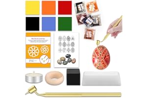 Blushtier 12 Pcs Ukrainian Easter Egg Decorating Kit Pysanky Traditional Easter Decorating Set 0.3mm Kistka Pen Egg Stand Candle Beeswax Instructions and 6 Dyes for Color DIY Craft Set