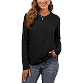 Cotton Basic T Shirts for Women,Crew Neck Long Sleeve Summer Shirts,Solid Loose Fit Tshirt, Plain Workout Tops, Undershirts
